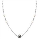5.5-10mm Cultured Tahitian and Freshwater Pearl Necklace in Sterling Silver (36)