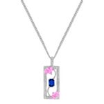 Kite-Shaped Pink Sapphire, Emerald Cut Sapphire, and Round Diamond Pendant (18 in.)