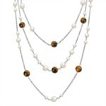 5-9mm Cultured Freshwater Pearl, Tiger's Eye, and Sterling Silver Necklace (20 in.)