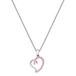 Round Pink Sapphire and Sterling Silver Sweetheart Heart Pendant (18 in.)