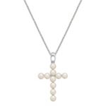 4mm Cultured Freshwater Pearl Cross Pendant in Sterling Silver (18 in.)