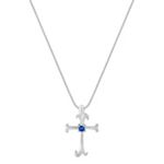 Round Sapphire Cross Pendant (18 in.)