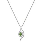 Oval Green Sapphire and Sterling Silver Pendant (18 in.)