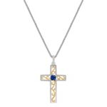 1/4 Round Sapphire Cross Pendant in Sterling Silver (18 in.)