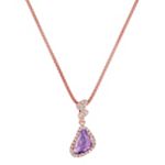 Freeform Lavender Sapphire and Round Diamond Pendant in 14k Rose Gold (18 in.)