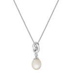 9mm Cultured Freshwater Pearl and Round Diamond Pendant in Sterling Silver (18 in.)