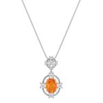 Oval Orange Sapphire, Princess Cut and Round Diamond Pendant (18 in.)