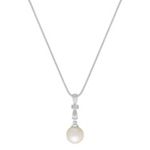 8.5mm Cultured Freshwater Pearl and Round Diamond Pendant (18 in.)