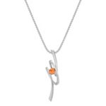 Round Orange Sapphire and Sterling Silver Pendant (18 in.)