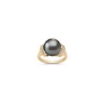 11mm Cultured Tahitian Pearl and Round Diamond Ring