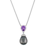 11mm Cultured Tahitian Pearl, Pear Shaped Lavender Sapphire, and Round Diamond Pendant (22 in.)