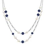 Sodalite, 6mm Cultured Freshwater Pearl and Sterling Silver Necklace (25 in.)