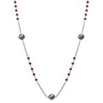 Garnet, 9mm Cultured Tahitian Pearl and Sterling Silver Necklace (32 in.)