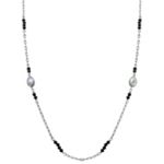 Grey Labradorite, Black Agate and Sterling Silver Necklace (30 in.)