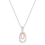Round White Sapphire, Sterling Silver and 14k Rose Gold Pendant (18 in.)