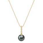 10mm Cultured Tahitian Pearl and Round Diamond Pendant (18 in.)