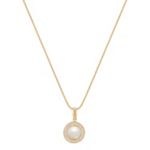 6.5mm Cultured Freshwater Pearl and Round Diamond Pendant (18 in.)