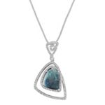 Freeform Blue Green Sapphire and Round Diamond Pendant (22 in.)