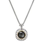 Sterling Silver, Black Agate and 18k Yellow Gold Circle Pendant (18 in.)