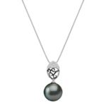 11mm Cultured Tahitian Pearl and Round Diamond Pendant (18 in.)