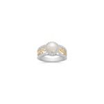 6.5mm Cultured Akoya Pearl and Round Diamond Ring in Two-Tone Gold