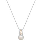 6.5mm Cultured Akoya Pearl and Round Diamond Pendant in Two-Tone Gold (18 in.)