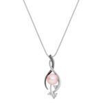 8mm Cultured Pink Freshwater Pearl, Diamond and Black Rhodium Pendant (18 in.