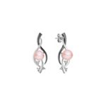 7mm Cultured Pink Freshwater Pearl, Diamond and Black Rhodium Earrings