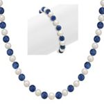 6.5mm Cultured Freshwater Pearl and Sodalite Strand and Bracelet Two Piece Set (30 in.)