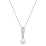 8mm Cultured Akoya Pearl and Round Diamond Pendant (18 in.)