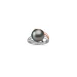 11mm Cultured Tahitian Pearl and Round Diamond Ring in 14k White and Rose Gold