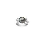 10mm Cultured Tahitian Pearl and Round Diamond Ring