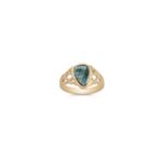 Freeform Blue Green Sapphire and Round Diamond Ring