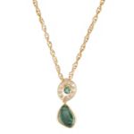 Freeform Green Sapphire, Round Green Sapphire, and Round Diamond Pendant (18 in.)