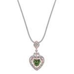 Heart Shaped Green Sapphire and Calla Cut and Round Diamond Pendant in Two-Tone Gold (22 in.)