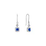Square Cut Sapphire and Round Diamond Dangle Earrings