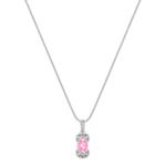 Vintage Oval Pink Sapphire and Round Diamond Pendant (18 in.)
