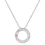 Heart Shaped Pink Sapphire and Sterling Silver Circle Sweetheart Pendant (18 in.)