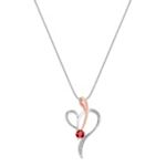 Round Ruby and Diamond Heart Pendant in 14k White and Rose Gold (18 in.)