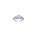 Halo Emerald Cut Ice Blue Sapphire and Diamond Ring