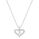 Round Diamond and Sterling Silver Lattice Heart Pendant (18 in.)