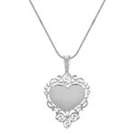 Engravable Sterling Silver Lace Heart Pendant (24 in.)