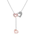 Diamond Heart Lariat Necklace in 14k Rose & White Gold