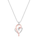 Heart Shaped White Sapphire, 14k Rose Gold, and Sterling Silver Pendant (18 in.)