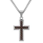 Stainless Steel with Black and Red Carbon Fiber Cross Necklace (24 in.)