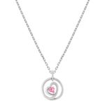 Heart Shaped Pink Sapphire and Sterling Silver Circle Pendant (18 in.)