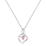 Heart Shaped Pink Sapphire and Sterling Silver Heart Pendant (18 in.)