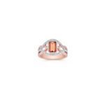 Emerald Cut Peach Sapphire and Round Diamond Ring in Two-Tone Gold