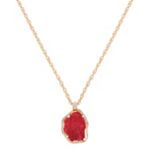 Polished Rough Ruby and Princess Cut and Round Diamond Pendant (18 in.)