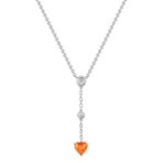 Heart Shaped Orange Sapphire and Round Diamond Y-Shaped Necklace in Sterling Silver (18)